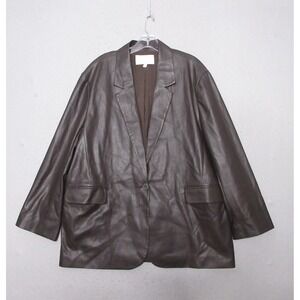 Brochu Walker Blazer Large Brown Vegan Leather Farley Oversized Single Button